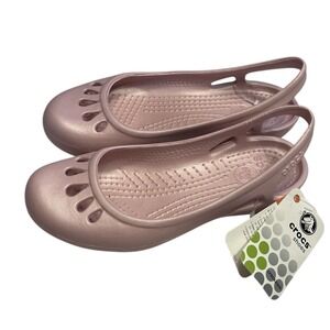 New Crocs Women's Malindi Size 4  Slip On Shoes Cotton Candy Rose Gold  Straps